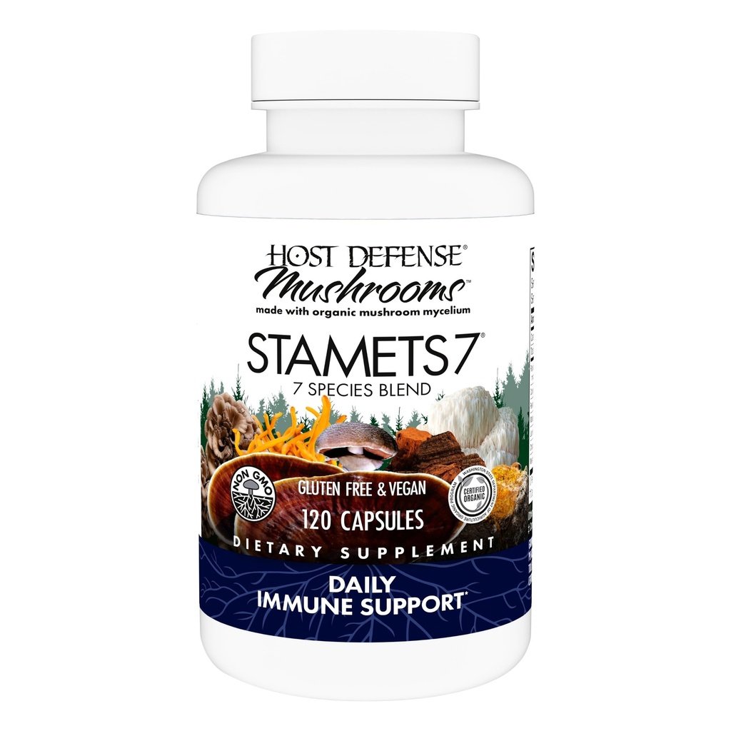 Stamets Host Defense 7-7 Species Blend - Supplément de champignons pour le soutien immunitaire - Comprend Royal Sun Blazei, Cordyceps, Reishi, Maitake, Lion's Mane, Chaga & Mesima - 120 Capsules (60 portions)*