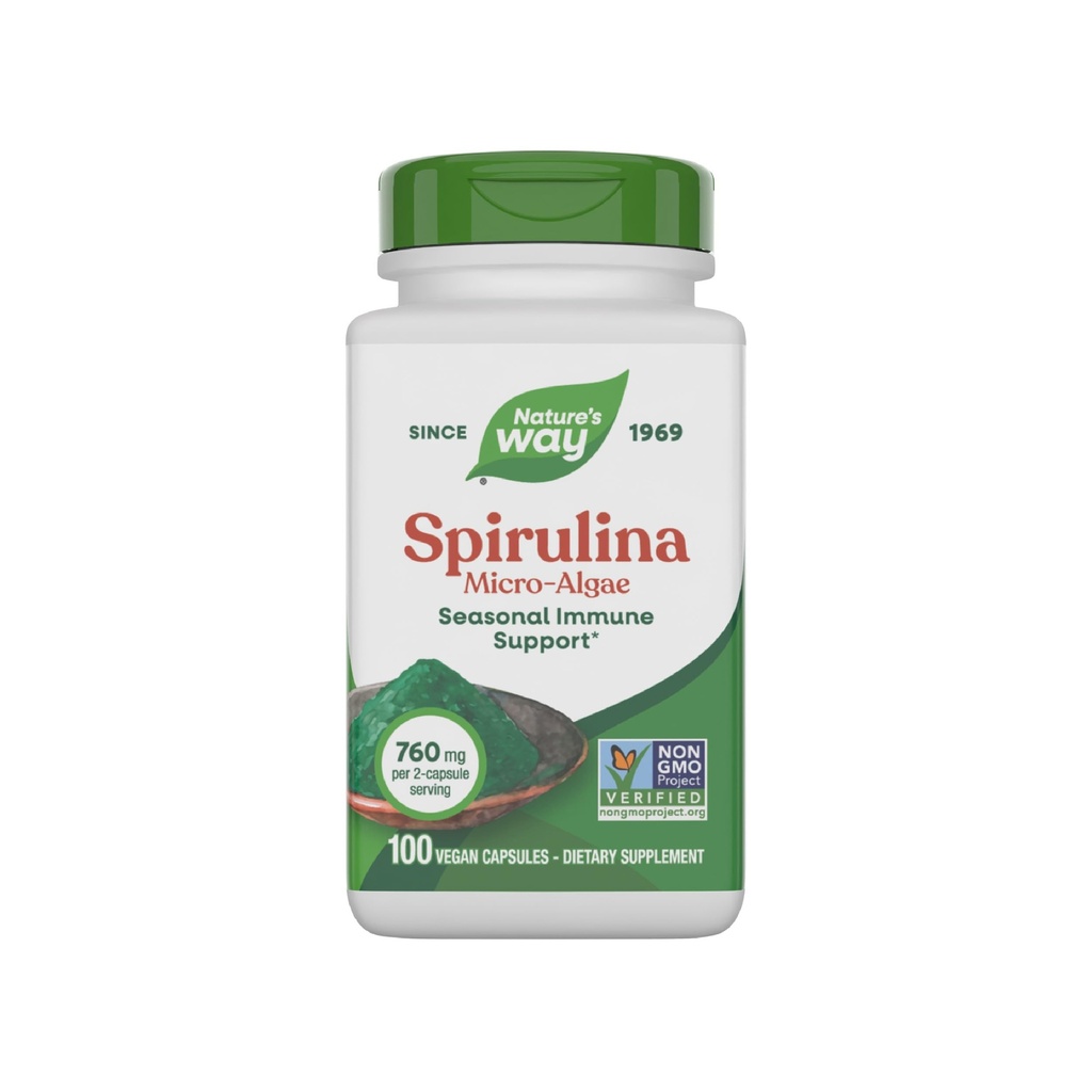 Nature's Way Spirulina Micro-Algen, Seasonal Immune Support*, Bron van Vitamine A (Beta Caroteen), 760 mg per portie, 100 Vegan Capsules (Verpakking mei Vary)