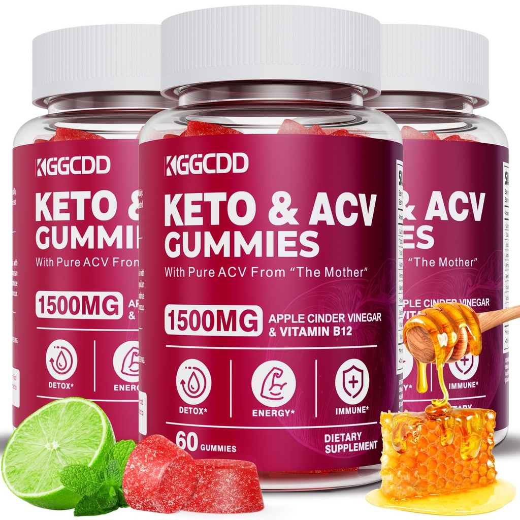 (3 Pack) Gommies de vinaigre de cidre de pomme de kéto Extreme 1500MG Gommies de kéto Formulé avec poudre de jus de betterave de grenade B12 Vegan Non OGM 180 Gommys