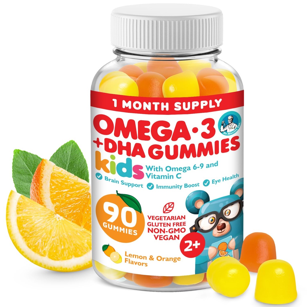 DR. MORITZ Omega végétalien 3 Gummies pour les enfants et les tout-petits (90 comtes), Omega 3 Gummies pour la santé du cerveau et du coeur, sans huile de poisson et sans gluten