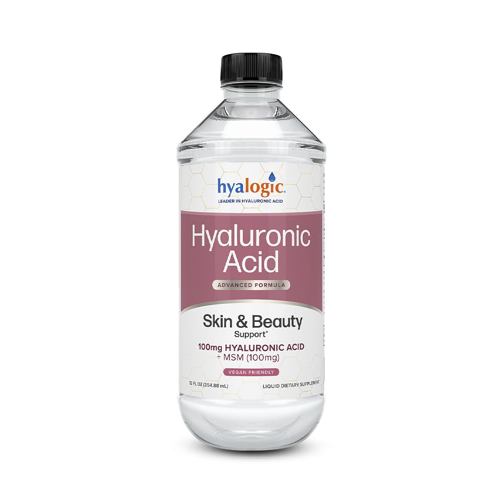 Hyalogic Liquid Hyaluronic Acid Supplement - Ingestable Skin Support met 100mg HA en 100mg MSM - Natural Hydration for The Face, Eyes and Lips - High Molecular Weight Formula - 12 oz