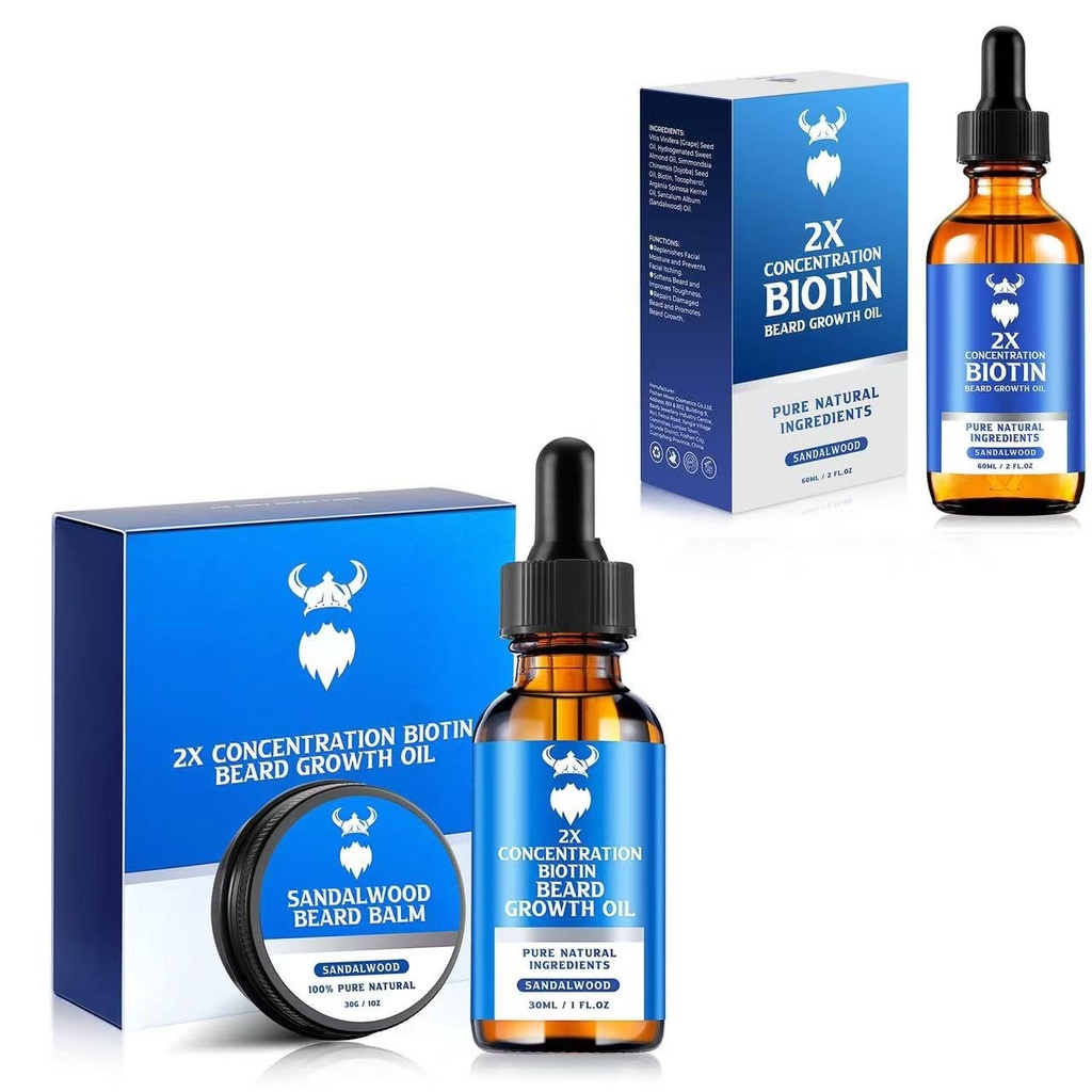 Sandalwood Baard Groei Kit met 2X Biotine voor mannen en baard groei olie, natuurlijke ingrediënten & Thickens gezicht haargroei
