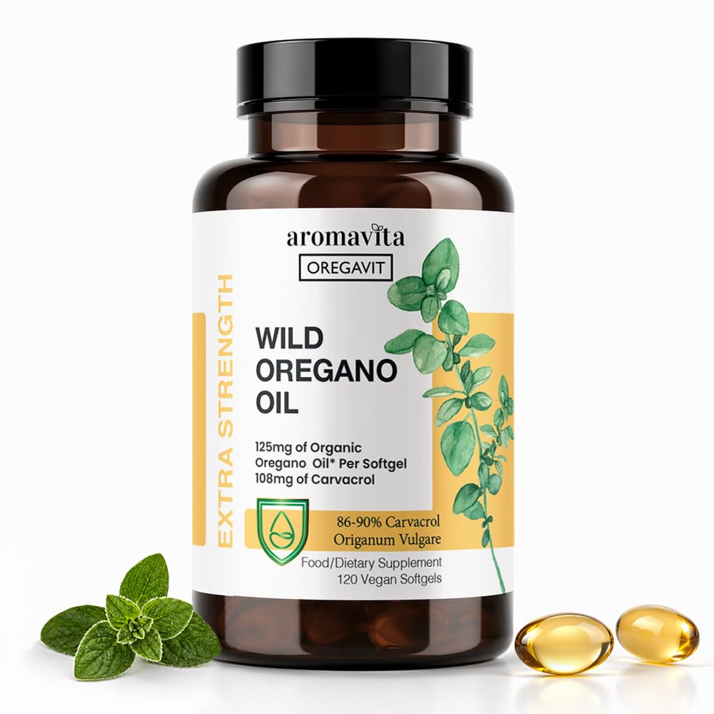 Vegan Wild Oregano Oil Capsules Biologische, 86-90% Carvacrol - 125mg Olie van Oregano per Softgel - Immuun en Digestieve Ondersteuning, Natuurlijke Antioxidant, Vegan, Niet GGO, 120 Capsules