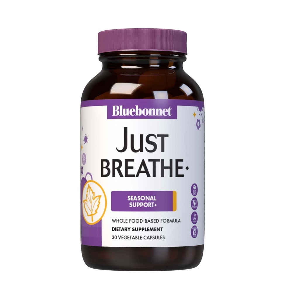 Bluebonnet Nutrition JustBreathe, support saisonnier*, non-OGM, certifié Casher, sans gluten, sans soja, sans lait, 30 capsules végétales, 15 portions