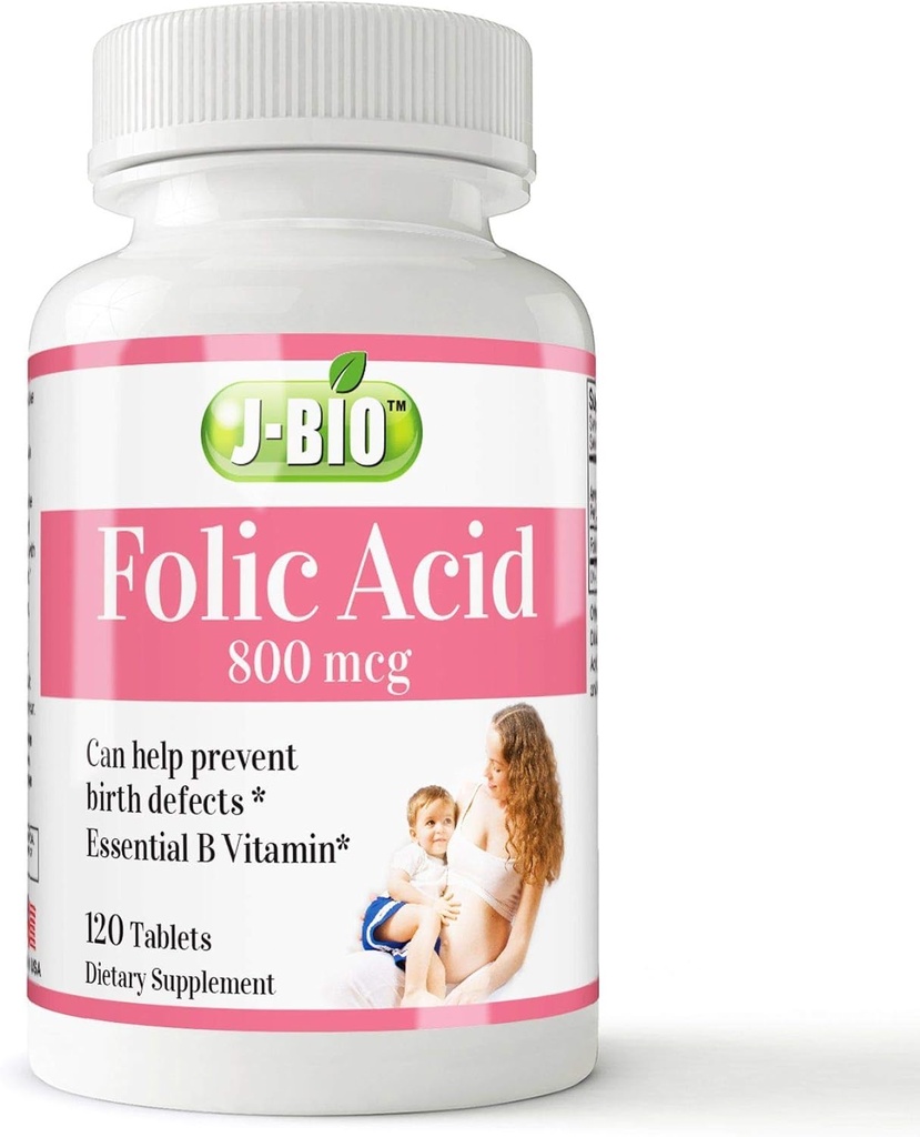J-Bio Foliumzuur 800mcg (120 tabletten) Dagelijkse gezondheidsregeling en prenatale zorg voor vrouwen