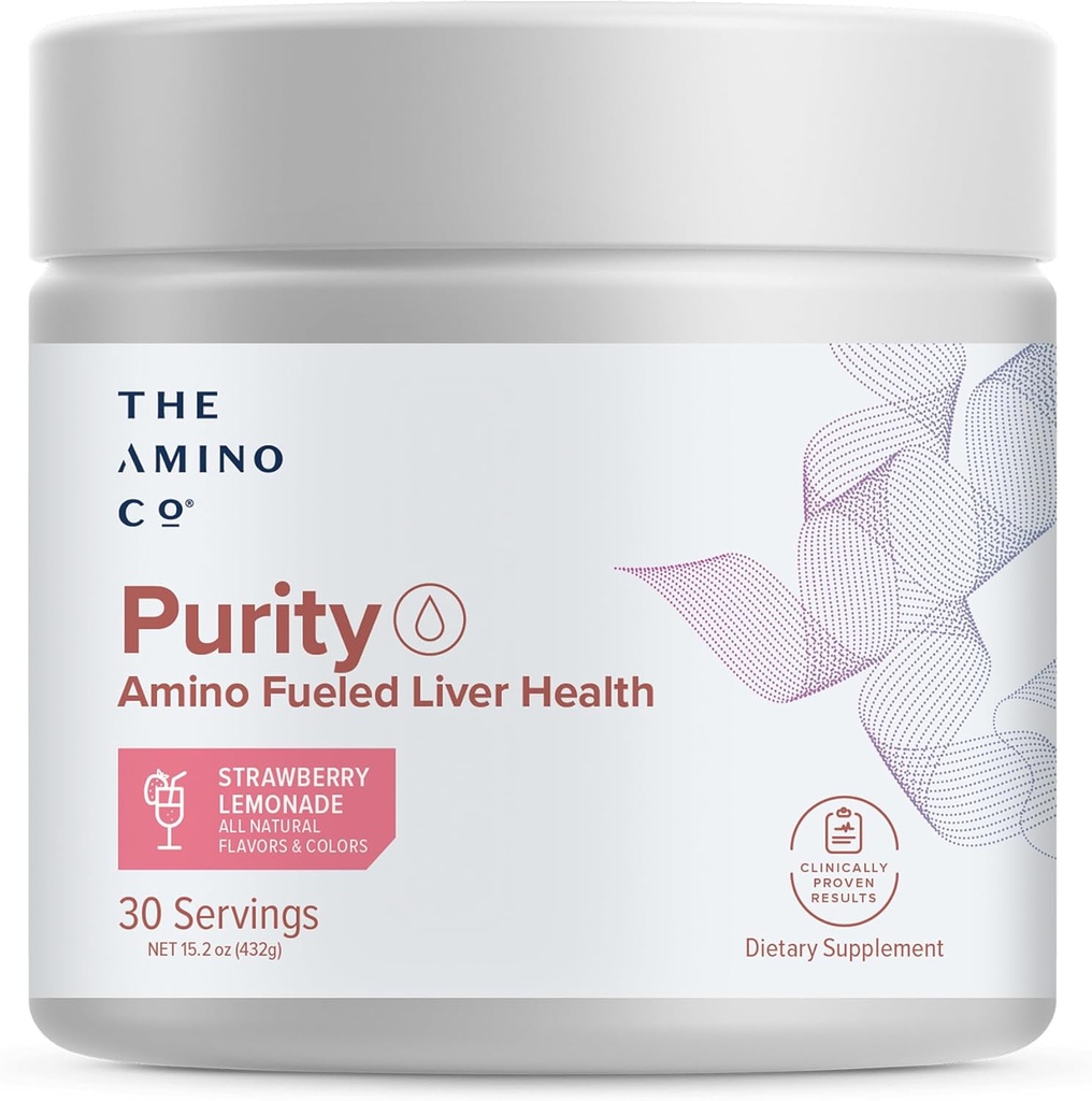 De Amino Co. Zuiverheid - Lever Ondersteuning Supplement met essentiële Aminozuren voor lever Detox Reiniging - Boost Lever Gezondheid voor optimale lever Ondersteuning- Aardbei Lemonade, 30 porties