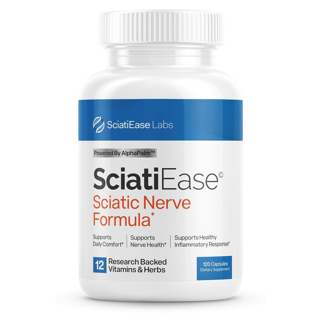 SciatiEase Sciatic Nerve Health Support Supplement - Zenuwondersteuning Formule met AlphaPalm, Pea, Vitamine B Complex, Alpha Lipoïne Acid 300mg - 120 Capsules