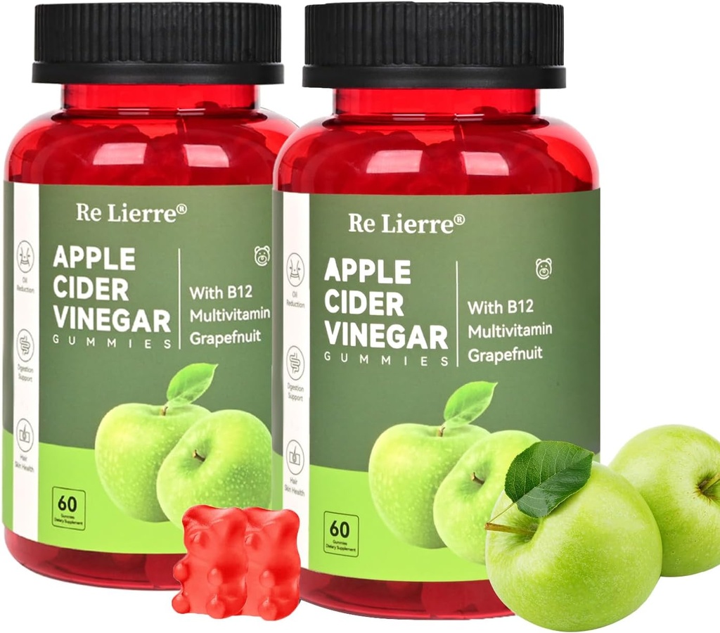 MONTUE Gommies de vinaigre de cidre de pomme B12 Multivitamine, supplément d'ACV Vitamines Gummy, non OGM, supplément végétarien pour les femmes et les hommes, soutenir les niveaux d'énergie normaux et les Gommies de santé Gut (60Gummies+60Gummies)