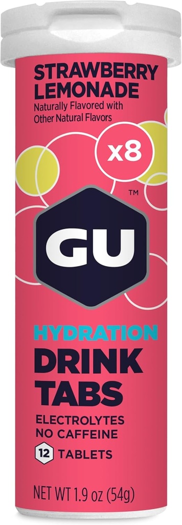 GU Energie Hydration Electrolyte Drink Tablets, Enhanced Endurance Sports Drink voor Running, Fietsen, Triathlon, Aardbei Lemonade, 8-Count (96 Servers)