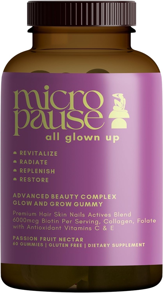 All Glown Up Advanced Beauty Complex Glow and Grow Gummies with Biotin, Collageen, and Antioxidant Vitamins A, C, and E for Hair, Skin, and Nails.