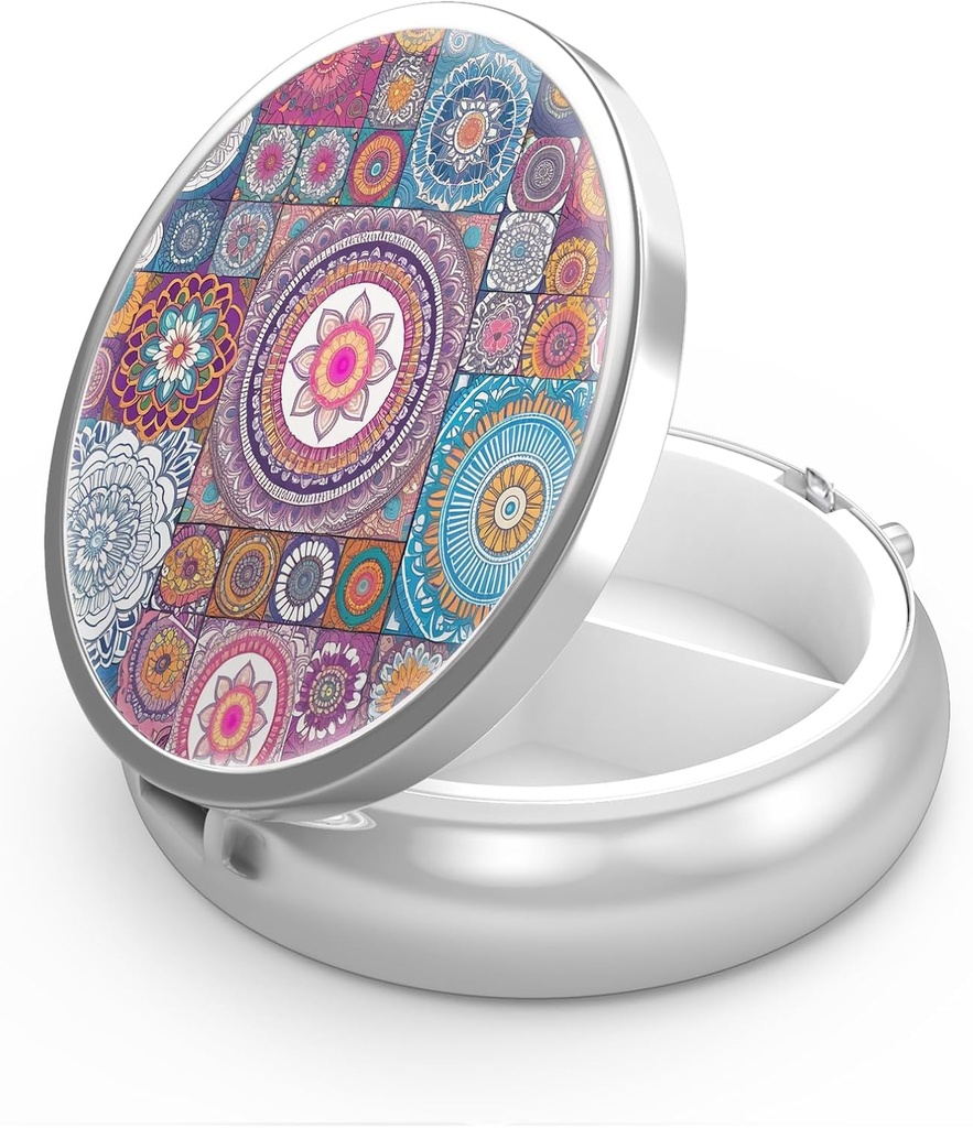 Pill Box 3 Compartiment kleine pil geval,Portable voor Pocket of Purse pil Organizer Pillencontainer houder om vitamines te houden, medicijnen, visolie en supplementen(Mandala cartoon)