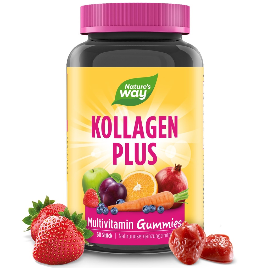 Nature's Way Alive! Hair, Skin & Nails Premium Gummies, Beauty Formula*, met Collageen, Biotin, Vitamines C & E, Aardbei smaak, 60 Gummies