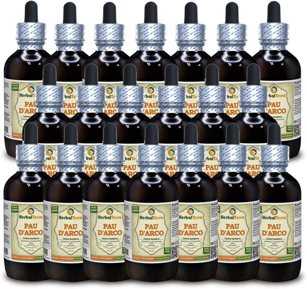 PAU d'arco (Tabebuia Impetiginosa) Tinctuur, gedroogd Bark Liquid Extract (Grote Naam: HerbalTerra, Trots Made in USA) 20x4 fl.oz (20x120 ml)