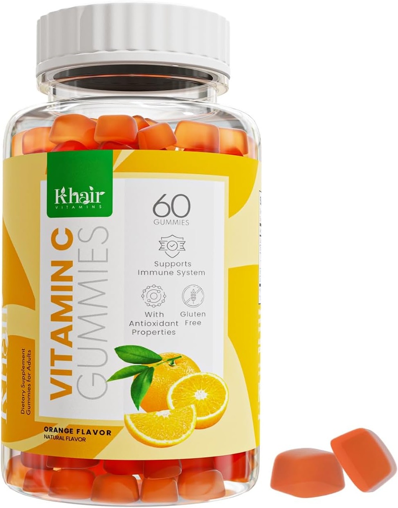 Khair Halal Vitamine C Gummies - Niet GGO, Glutenvrij, Gelatinevrij, Vegetarisch - Immune Support Gummies, Halal Delicious Vitamines voor Volwassenen & Kids - 60 Gummies