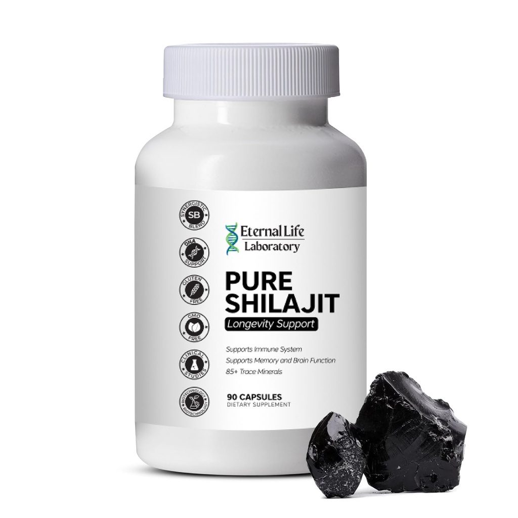 100% Pure Shilajit, Organische Himalaya Shilajit voor mannen & vrouwen, 85+ Trace Minerals Rijk aan Fulvic Acid Shilajit Supplement voor Energie & Immune System 1000mg 90 Tel.