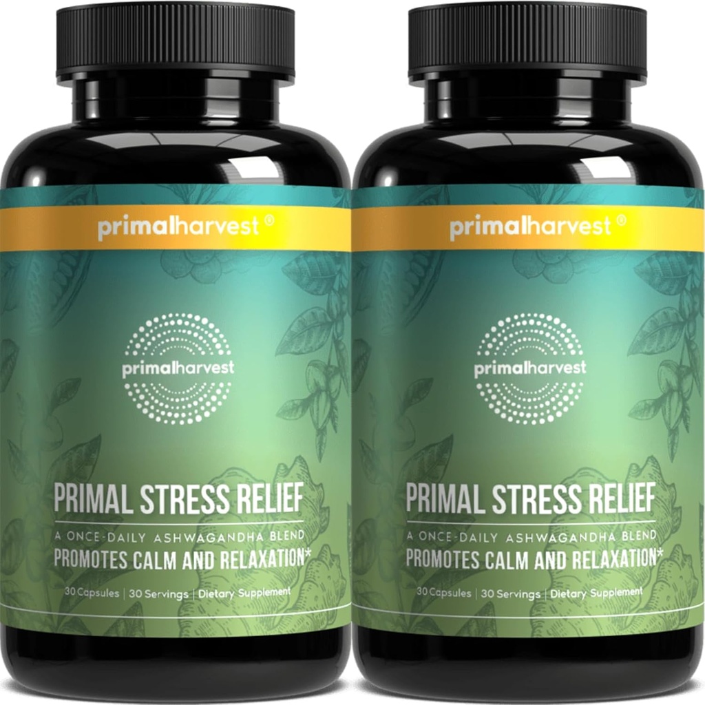 Primaire Oogst Stress Relief Supplement voor vrouwen en mannen Pure Ashwagandha Root Extract, L-Theanine Supplementen, 60 Capsules