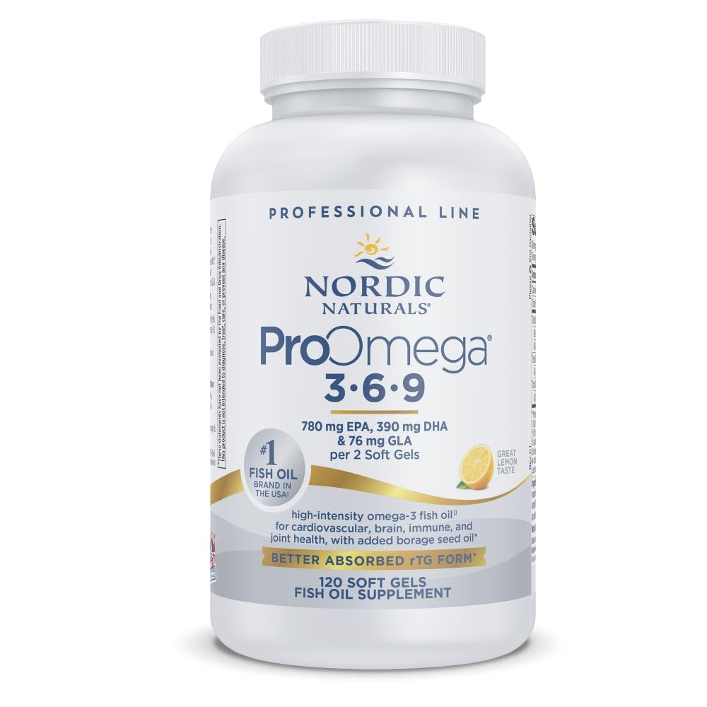 Nordic Naturals ProOmega 3-6-9, Citroensmaak - 120 Zachte Gels -1360 mg Omega-3 - EPA & DHA met Toegevoegde GLA - Gezonde huid, cognitie, Positieve Goed - Niet-GMO - 60 Servers