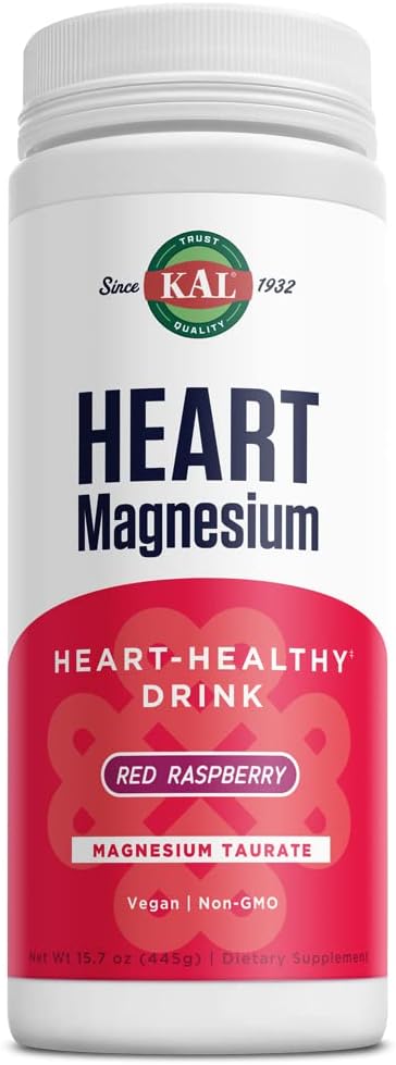 KAL Heart Magnesium Drink Mix, Red Raspberry Magnesium Taurate Powder Heart Health Supplementen voor ontsteking, suikervrij, veganistisch, 100 porties, 15,7 oz