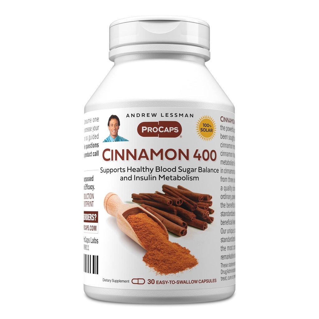 ANDREW LESSMAN Cinnamon 400mg - 30 Capsules - High Potency, Standardized Extract. Geen additieven. Klein Makkelijk te slikken capsules