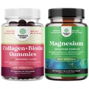 Ensemble de Gommies pour la peau et les ongles pour les femmes - Biotine Extra Strength et Gommies Collagène pour les femmes Gommies pour la peau de cheveux Soutien et supplément complexe Magnésium haute absorption pour l'estomac et la digestion