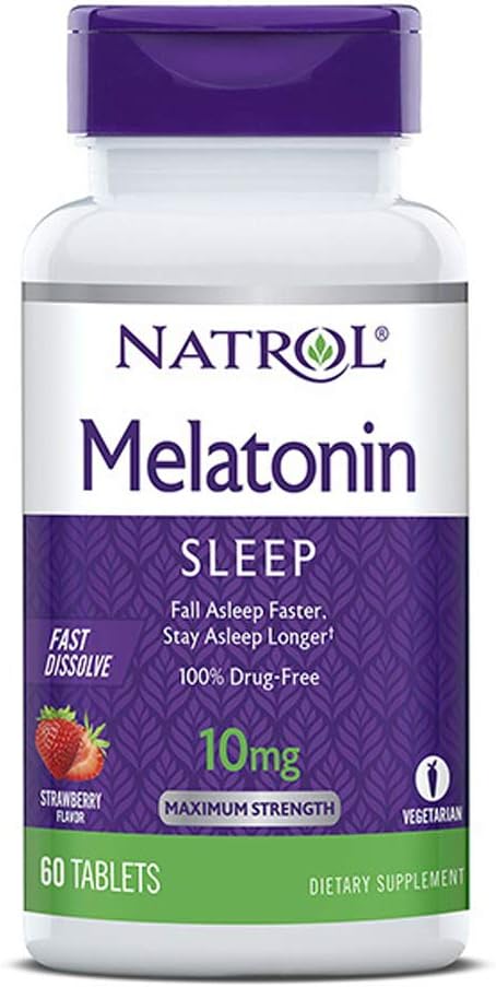 Natrol Melatonine Slaap Maximale sterkte snel oplossen Aardbei smaak 10 mg 60 tabletten (verpakking van 2)