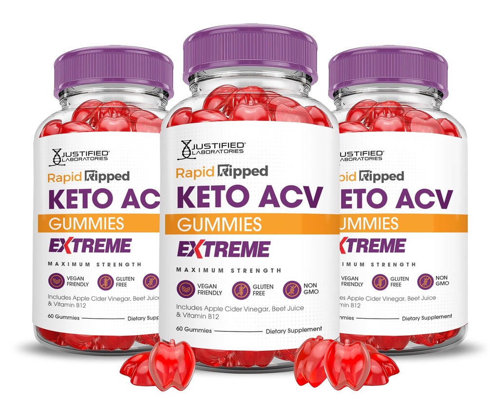 (3 Pack) Rapid Ripped Keto ACV Gummies Extreme 2000MG Rapidripped Keto Gummies Apple Cider Vinegar Geformuleerd met Granaatappel Beet Sap Poeder B12 Vegan Non GMO 180 Gummys