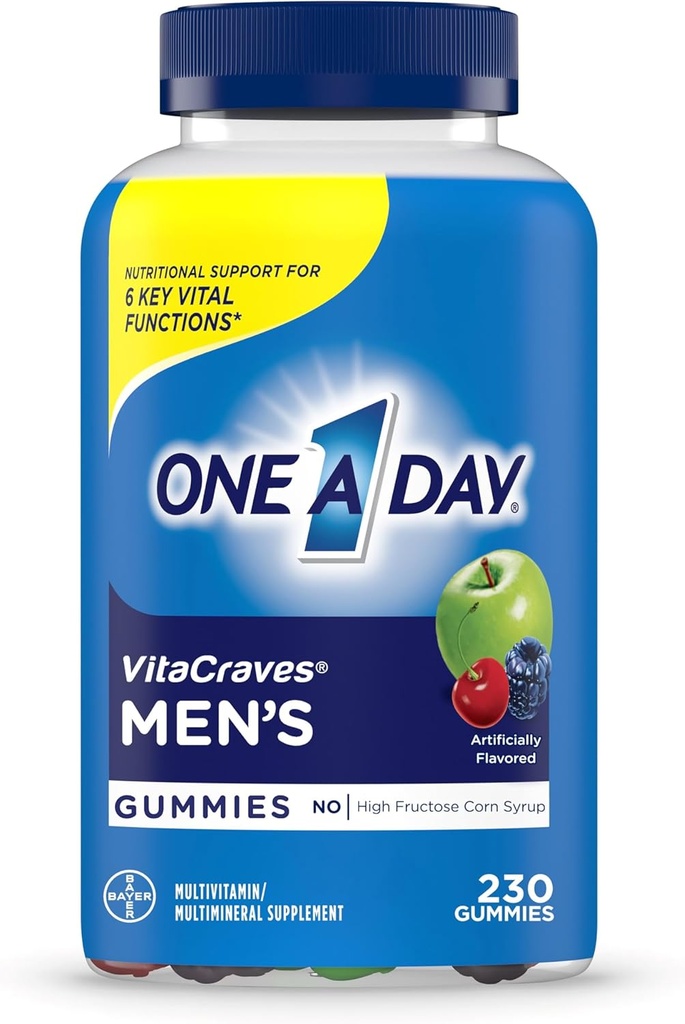 One A Day Mens Multivitamine Gummies, Multivitamine voor mannen met vitamine A, C, D, E, Calcium & Meer te ondersteunen gezonde spierfunctie, Gummies, 230 Tellen