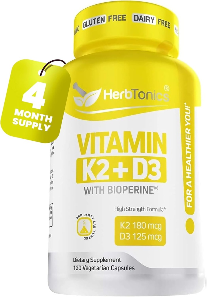 Immuunsysteem ondersteuning vitamine K2 (MK7) met D3 5000 Iu supplement + Bioperine (zwarte peper)