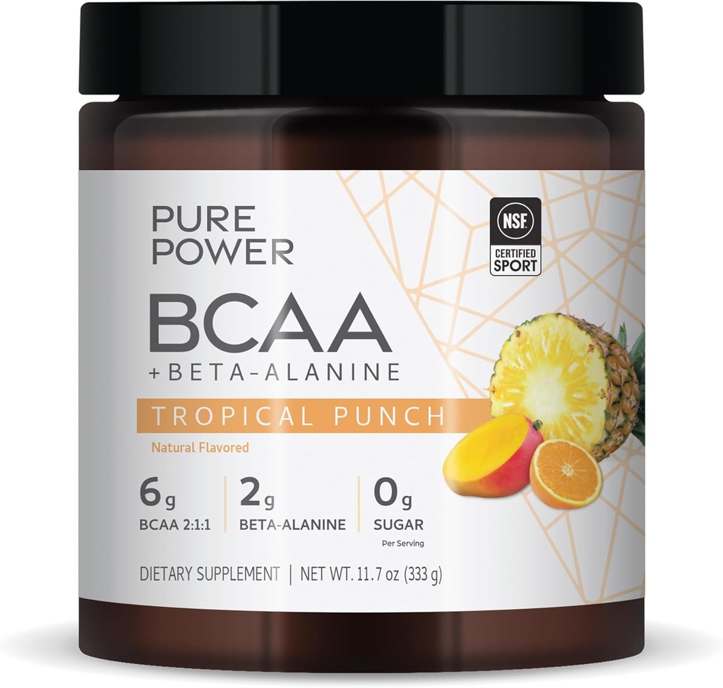 Pure Power BCAA + Beta-Alanine, Tropical Punch Flavor, 11.7 oz (333 g), 30 porties, 6g BCAA, 2g Beta-Alanine, 0g Sugar, Non-GMO, Dr. Mercola