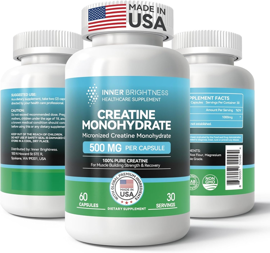 Creatine Monohydraat Capsules for Muscle Builder, Endurance & Strength, Workout Supplement 