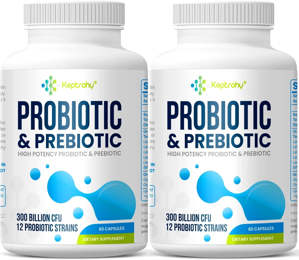 Probiotica voor vrouwen en mannen, 300 miljard CFU Probiotica van 12 Strains + Biologische Prebiotica Blend voor dagelijkse spijsvertering, Immune, Gut, Bloating, Gut Health voor vrouwen & Mannen, Plank Stable - 120 Capsules