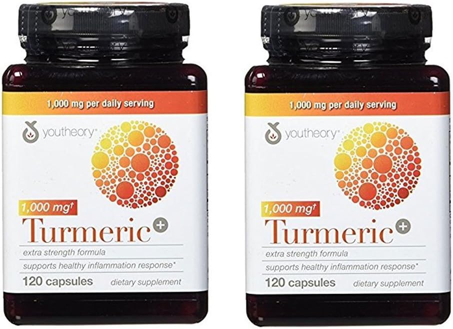 Youtheory Turmeric Extra Strength Formula Capsules 1000 mg per dag, 120 Tellen (verpakking van 2)