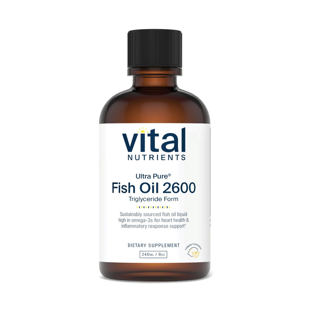 Vitale voedingsstoffen - Ultra Pure Visolie 2600 (Farmaceutische kwaliteit) - Hi-Potency Diepzee vloeibare visolie, Cardiovasculaire ondersteuning, natuurlijke citroensmaak - 8 Fl Oz per fles