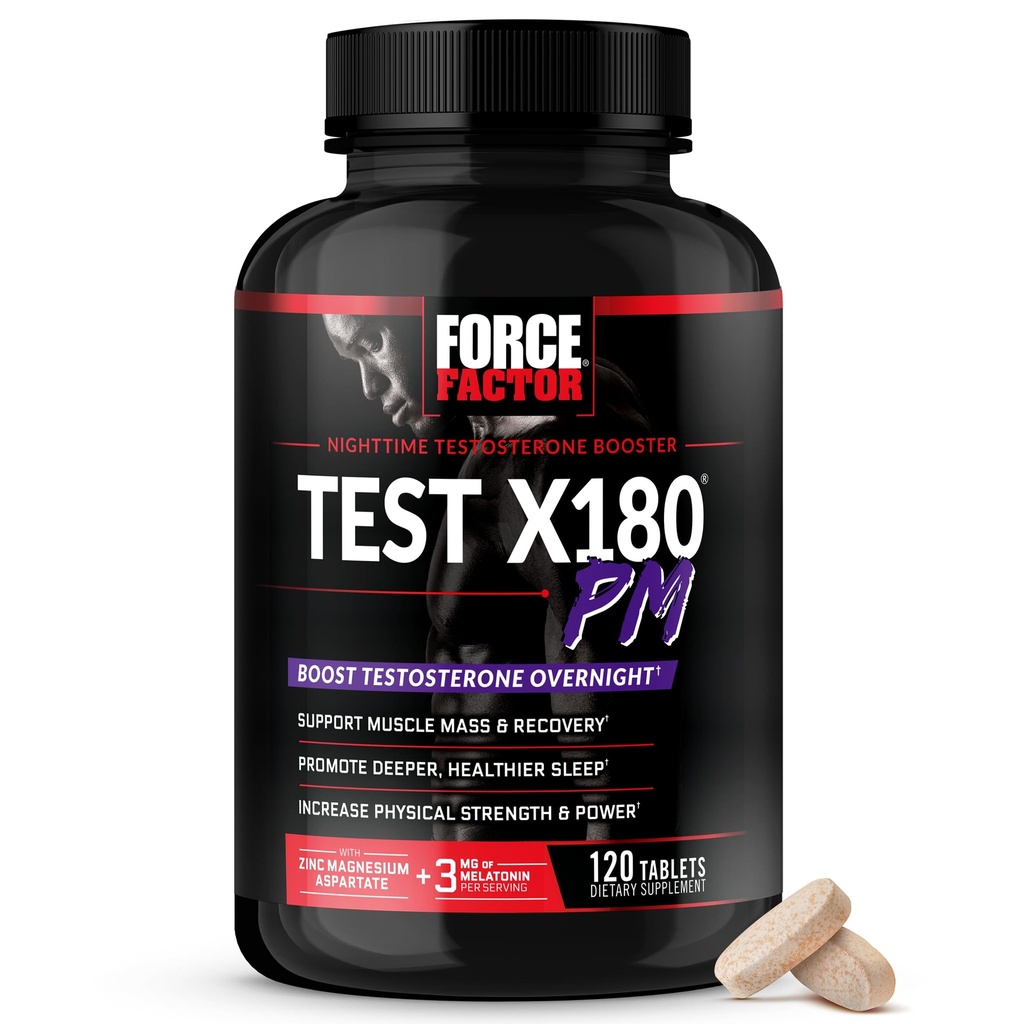 Force Factor Test X180 PM Testosteron Booster voor mannen, Overnight Testosteron Supplement om spier te bouwen, verhogen kracht, en bevorderen Diepere, gezondere slaap en herstel, 120 tabletten