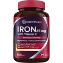 Recettes du médecin Supplément de fer 65 mg avec vitamine C - Absorption maximale, pilules de fer à haute capacité et amies de l'estomac pour les globules rouges Formation et immunité Santé - Comprimés de fer végétaliens non OGM 60