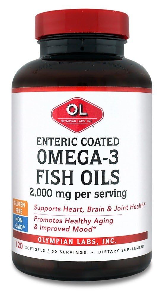Olympian Labs Enteric Coated Omega 3 Fish Oils, 2000 mg per portie / 60 porties, 120 Softgels
