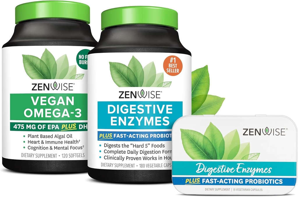 Zenwise Health Digestive Enzymes Vegan Omega en Free Travel Tin