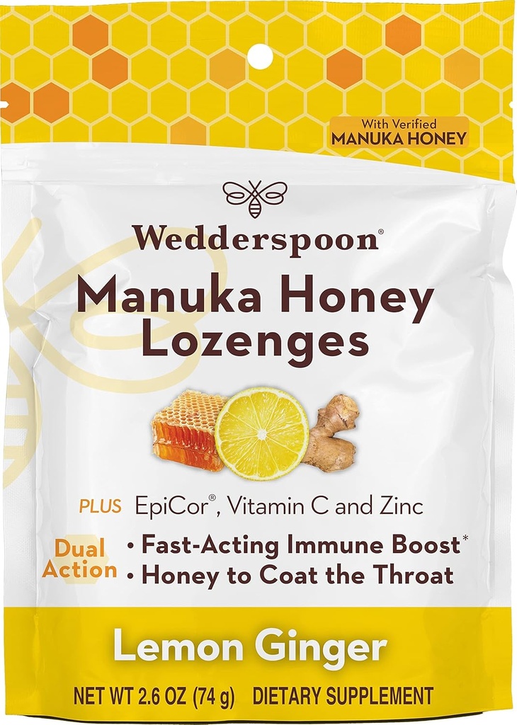 Wedderslepel Manuka Honey Immunity Lozenges, Citroen Ginger, 2.6 Oz (pakket van 1), Echte Nieuw-Zeelandse honing, Boost Immuniteit binnen twee uur
