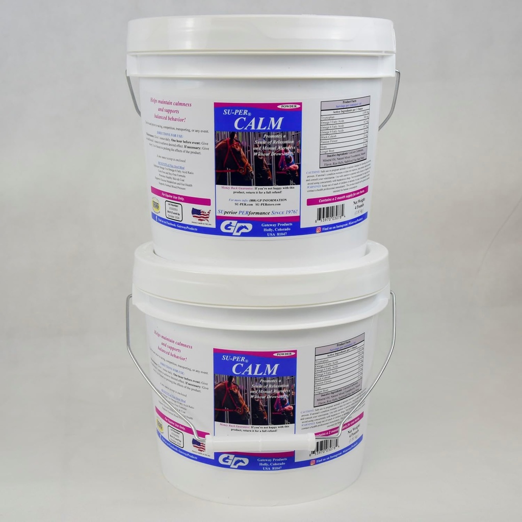 SU-PER Calm Horse Calming Supplement - Handhaaf kalmte & Balanced Gedrag - Natural Horse Calmer Powder - 4 pond, 2 maand levering (60 dagen)