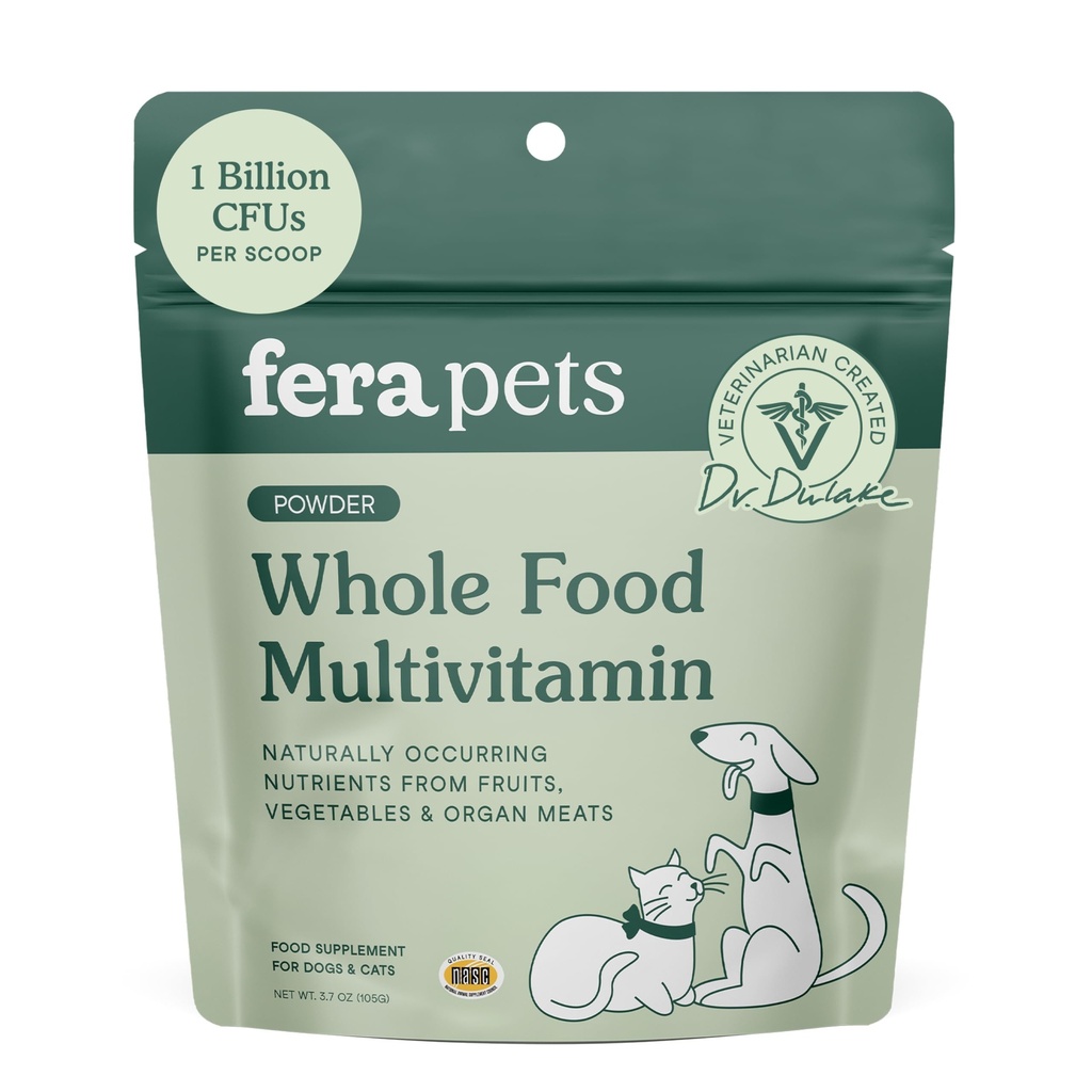 Fera Animaux de compagnie Alimentation complète Multivitamine Cat & Dog Alimentation Topper avec Probiotiques, Antioxydants, et Vitamines et Minéraux de Chien Essentiel - Nutriments de Fruits, Légumes et Viandes d'organes - 3,7 oz