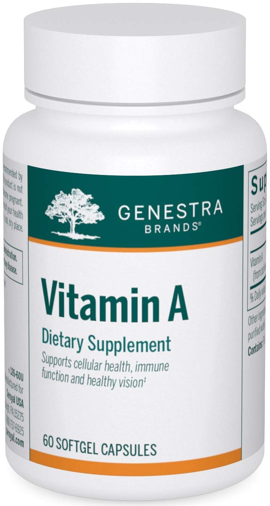 Genestra Merken Vitamine A helpt bij het behoud van Oog, Huidmembranen en Immuunfunctie 60 capsules