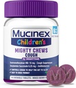 Mucinex Mighty Chews Children Nighttime Kids Cough Medicine, facile à doser Cough Suppressant avec dextrométhorphane, médecine de voyage pour les enfants pour la toux, mélange d'arôme de baie, 16 comprimés à croquer médicamenteux