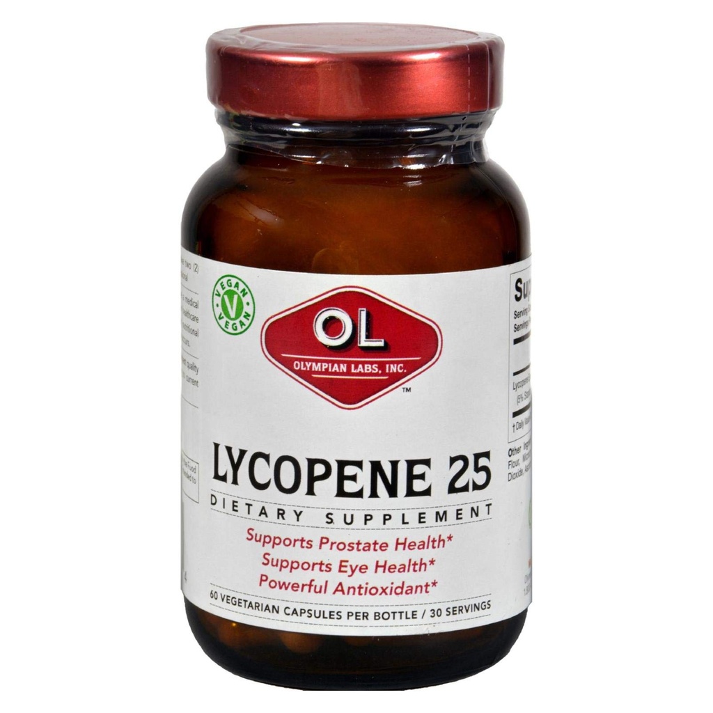 Olympian Labs Lycopène 25mg, puissant antioxydant soutient la santé des yeux, de la prostate et du coeur, sans gluten, sans OGM, 60 Capsules végétaliennes