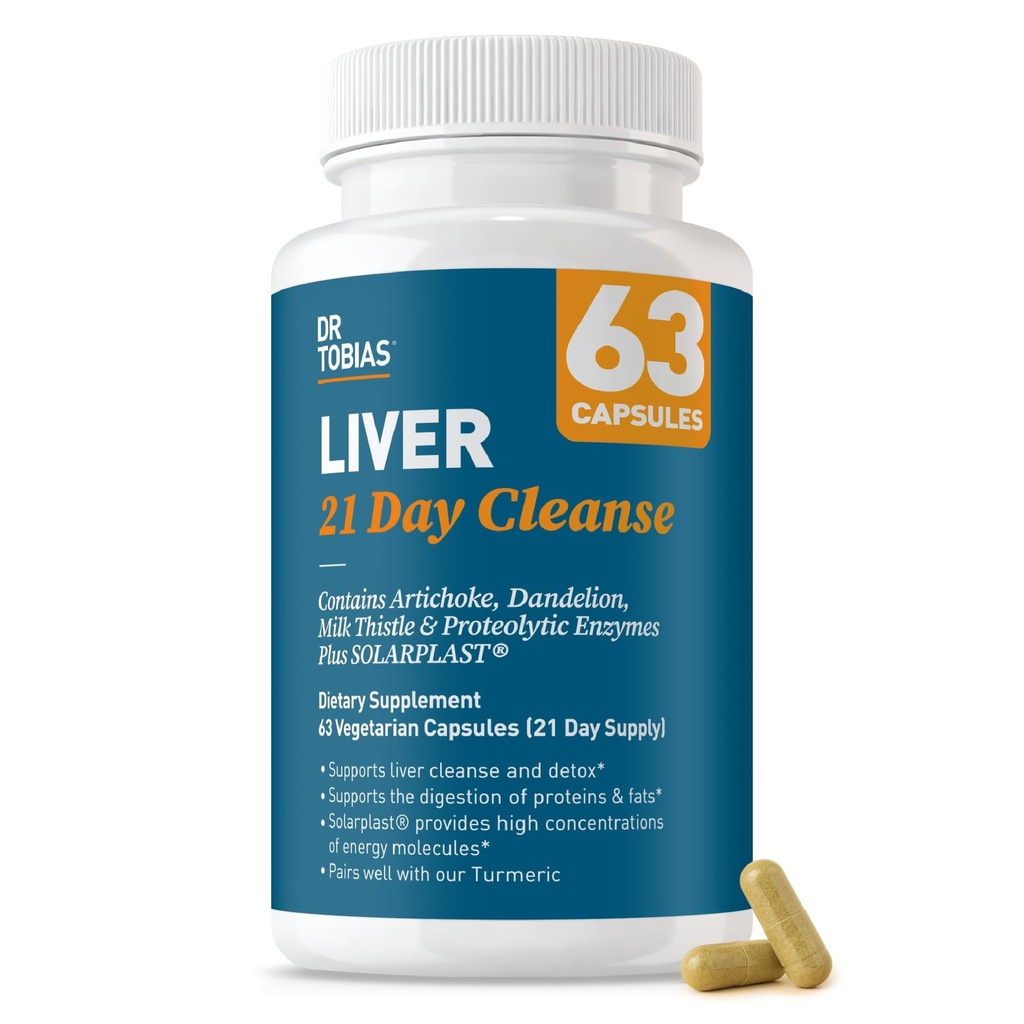 Dr. Tobias Lever 21 dagen Reiniging, Herbal Lever Detox Reinigen met melkdistel, Dandelion Root & Artichoke Extract, Ondersteunt Lever Gezondheid & Digestie, 63 Vegetarische Capsules