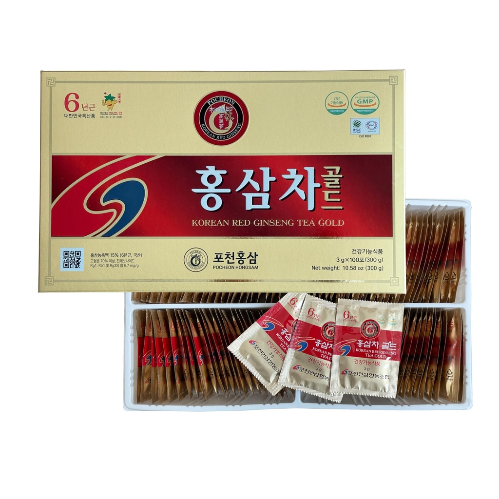 Pocheon 300g [10.6oz), Koreaanse 6Years Panax Red Ginseng Root Extract Thee Gold, 100 Theezakjes, 15% Ginseng Extract, Natuurlijke Immune Ondersteuning