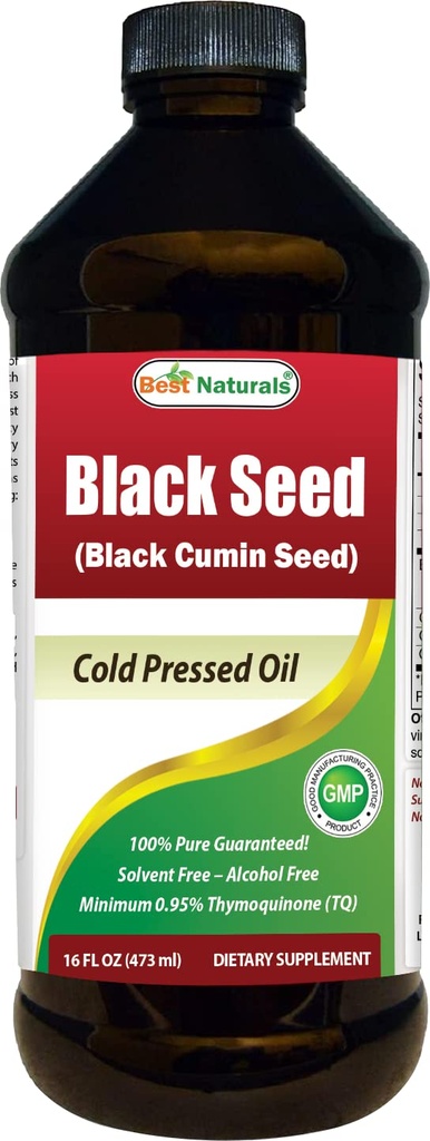 Best Naturals Black Seed Oil - Minimaal 0,95% Thymochinon (TQ) - Cold Pressed Nigella Sativa Aids in Digestive Health, Immune Support, Hersenfunctie, Gezamenlijke Mobiliteit, Glutenvrij, Niet GGO - 16 OZ