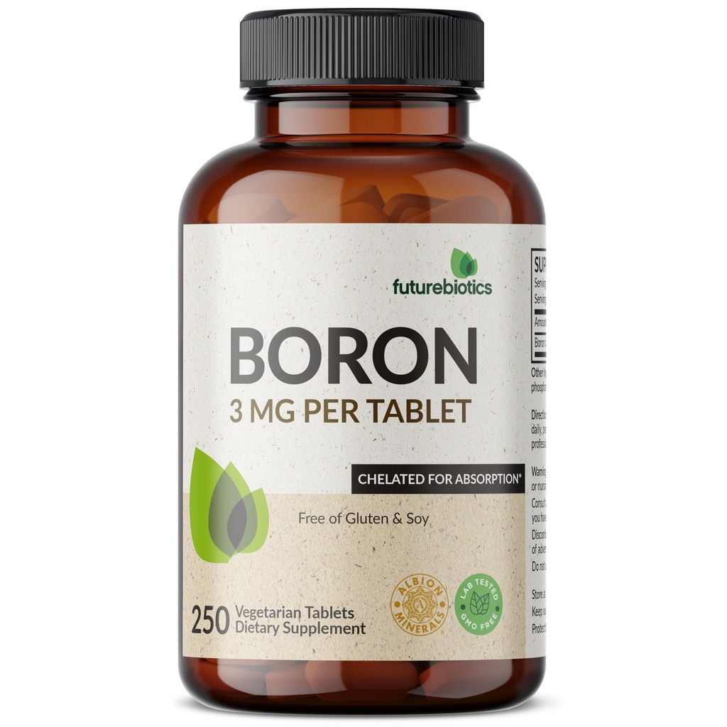 Futurebiotics Boron 3mg, Vegetarian, Non-GMO, Chelated for Absorption, 250 Tablets