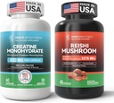 Reishi Mushroom Supplement met Cordyceps + Creatine Monohydraat Capsules voor Muscle Builder