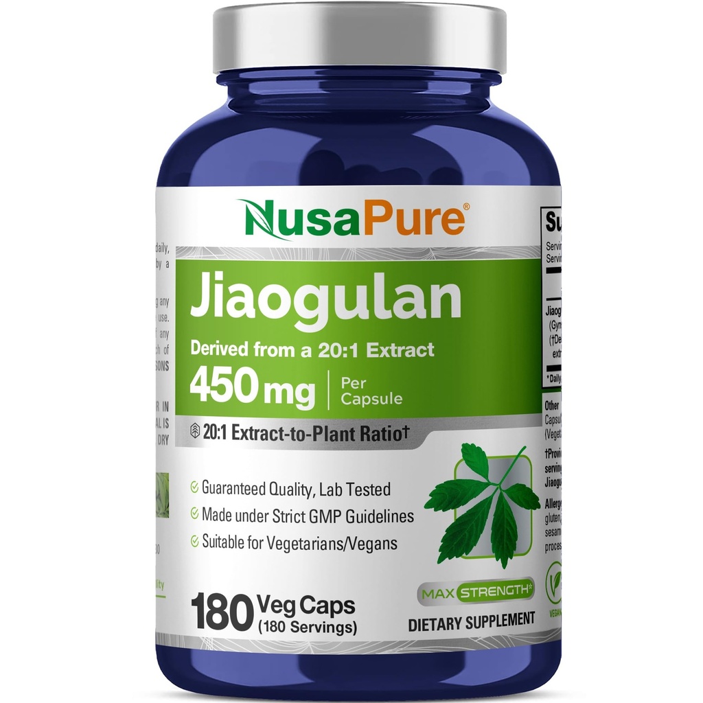 NusaPure Jiaogulan 20:1 Extract, 450 mg Equivalent aan 9000mg 180 Veggie Capsules (Vegetarisch, niet GMO, Veganistisch) Gynostemma Pentaphyllum