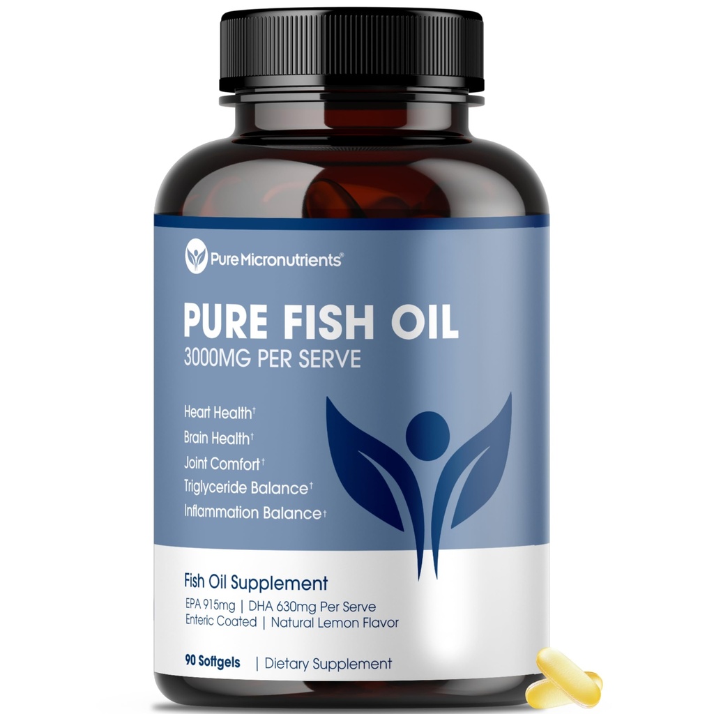 Pure Micronutriënten - Omega 3 Visolie Supplement, EPA/DHA vetzuren, Burpless Visolie Supplementen met Citroen - Hart, Oog, Hersen en Immuun Ondersteuning - 90 Softgels